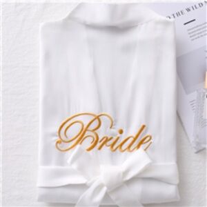 Amazon White Bride Robe with Gold Embroidery